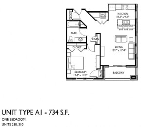 Floor Plan  1 bedroom 1 bath A-1