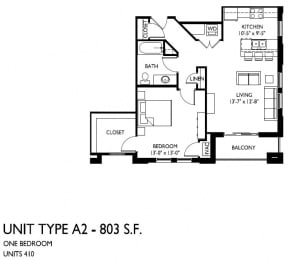 Floor Plan  1 bedroom 1 bath A-2