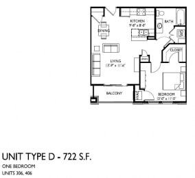 Floor Plan  1 bedroom 1 bath D