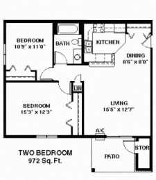 2 Bedroom Floor Plan at Luann Place Apartments, Madison