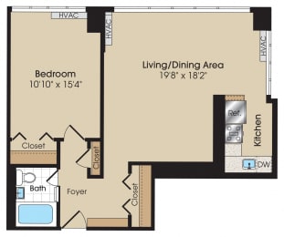 One Bedroom B Floorplan at The 925 Apartments