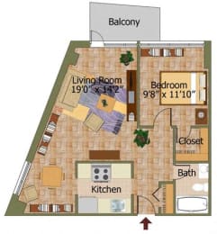 One Bed 03 Floorplan at Calvert House Apartments,Washington,DC