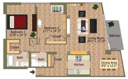 Two Bed 01 Floorplan at Calvert House Apartments,Washington,DC
