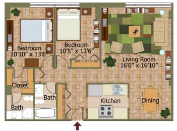 Two Bed 03 Floorplan at Calvert House Apartments,Washington,DC