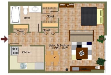 Studio02 Floorplan at Calvert House Apartments,Washington,DC