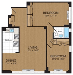 Two-Bedroom 2A Floorplan at Connecticut Park Apartments