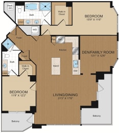 2 bed 2bath with den D1c-D1c1 Floorplan at Harrison at Reston Town Center