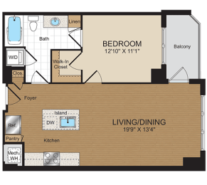 1 bed 1bath A1c Floorplan at Harrison at Reston Town Center