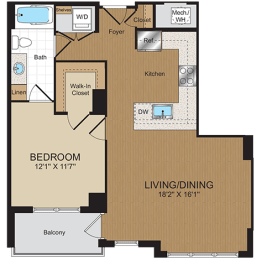 1 bed 1bath A2 Floorplan at Harrison at Reston Town Center