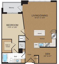 1 bed 1bath with den B5PH Floorplan at Harrison at Reston Town Center