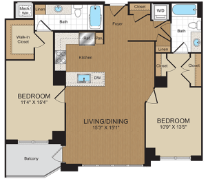 2 bed 2bath C1 Floorplan at Harrison at Reston Town Center