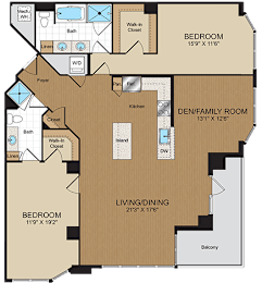 2 bed 2bath with den D1A Floorplan at Harrison at Reston Town Center