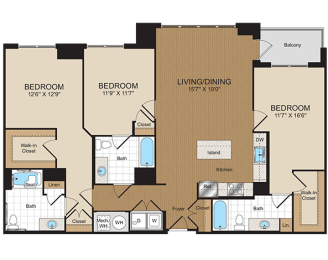 3 bed 3 bath E2-ANSI Floorplan at Harrison at Reston Town Center
