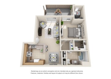 1 bed 1 bath Plan B floorplan at Willow Springs, Goleta, 93117