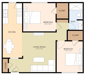  Floor Plan Two Bedroom One Bathroom