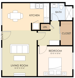 Floor Plan  One Bedroom One Bath 623 Sq ft