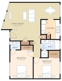  Floor Plan Two Bedroom One and Half Baths
