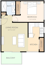 1 Bedroom 1 Bath 496 Sq Ft