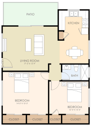 2 Bedroom 1 Bath 865 Sq Ft