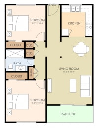  Floor Plan Two Bedroom One Bath