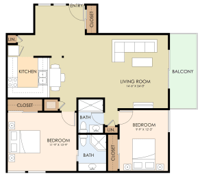  Floor Plan Two Bedroom Two Bath
