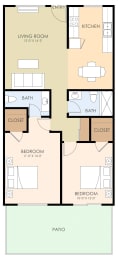  Floor Plan Two Bedroom One and Half Bath