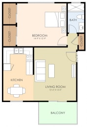 One Bedroom One Bath Floor Plan at Ranchero Plaza, California