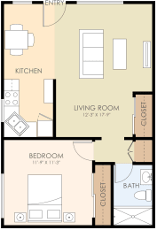 1 Bedroom 1 Bath 576 Sq Ft