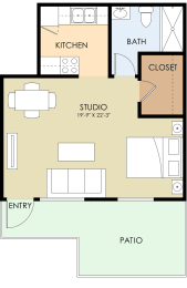 Studio Floor Plan at Sunnyvale Town Center, Sunnyvale, 94086