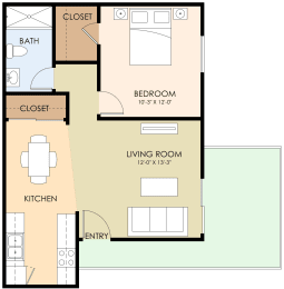 Large One Bedroom One Bath Floor Plan at Sunnyvale Town Center, California, 94086