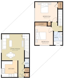  Floor Plan Two Bedroom One and Half Baths
