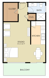 Studio floor plan 495 Sq.Ft. at Madison Place, San Mateo, CA, 94403
