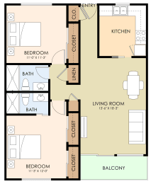  Floor Plan Two Bedroom Two Bath