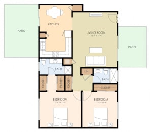  Floor Plan Two Bedroom Two Bath