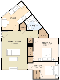 Floor Plan  Two Bedroom One Bath 720 Sq Ft