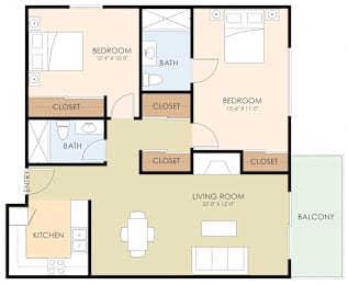  Floor Plan Two Bedroom Two Bath