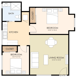 Floor Plan Two Bedroom One Bath