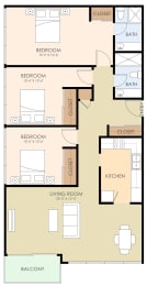 3 bedroom 2 bathroom floor plan 1,145 Sq.Ft. at Ambassador, San Mateo, CA, 94401