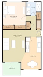 One Bed One Bath Floor Plan at Californian, California