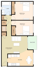 Two Bedroom One Bath Floor Plan at Californian, California, 94040