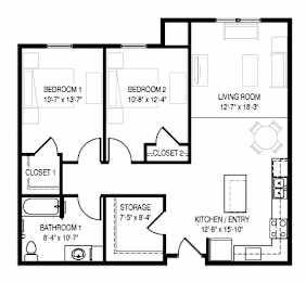  Floor Plan Two Bedroom 60%