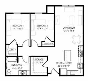  Floor Plan Two Bedrooms 40%