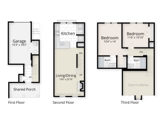 Two Bedroom Floor Plan at The Residences at King Farm, Rockville