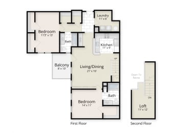2 Bed 2 Bath Floor Plan at The Residences at King Farm, Rockville