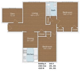 1107 SF  Two Bedroom and Den Apartment at Park Crest Apartments, Washington, DC 20007