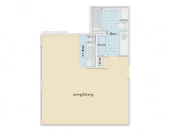 Studio Floor Plan  at Legation House in Washington, DC 20015