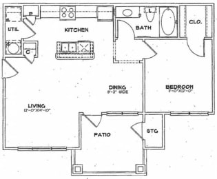 1 bed / 1 bath - A2 Floor Plan at Stone Lake, Grand Prairie, 75050