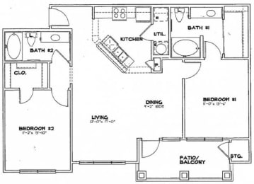 2 bed / 2 bath - B2 Floor Plan at Stone Lake, Texas, 75050