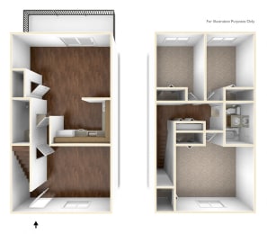 Three Bedroom Townhouse Floor Plan at Rolling Green Apartments, Massachusetts