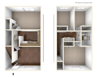 Four Bedroom Townhouse Floor Plan at Rolling Green Apartments, Massachusetts, 01002